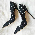 Silk Polka Dot Stiletto Pumps - Pointed Toe High Heels for Women