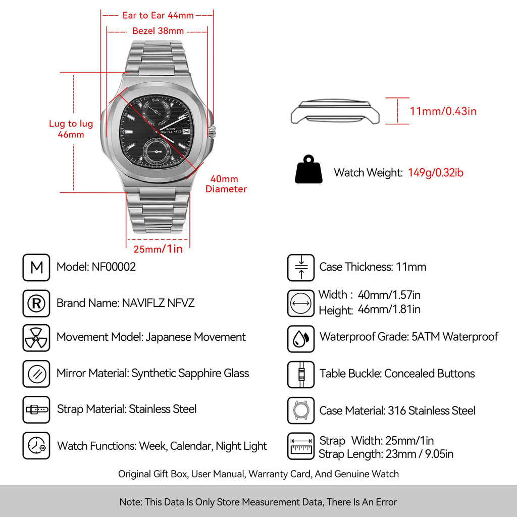 NAVIFLZ Men's Luxury Sapphire Chronograph Watch