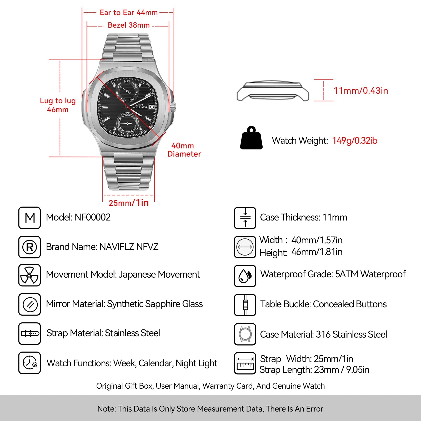 NAVIFLZ Men's Luxury Sapphire Chronograph Watch