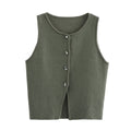 Knit Cropped Vest - Sleeveless Button Sweater Vest for Women