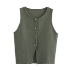 Knit Cropped Vest - Sleeveless Button Sweater Vest for Women