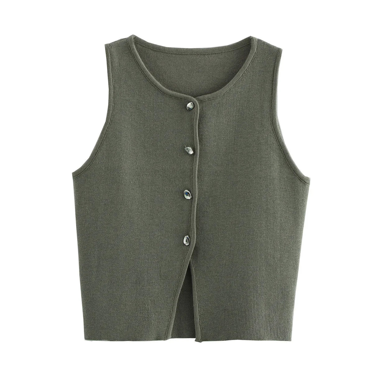 Knit Cropped Vest - Sleeveless Button Sweater Vest for Women
