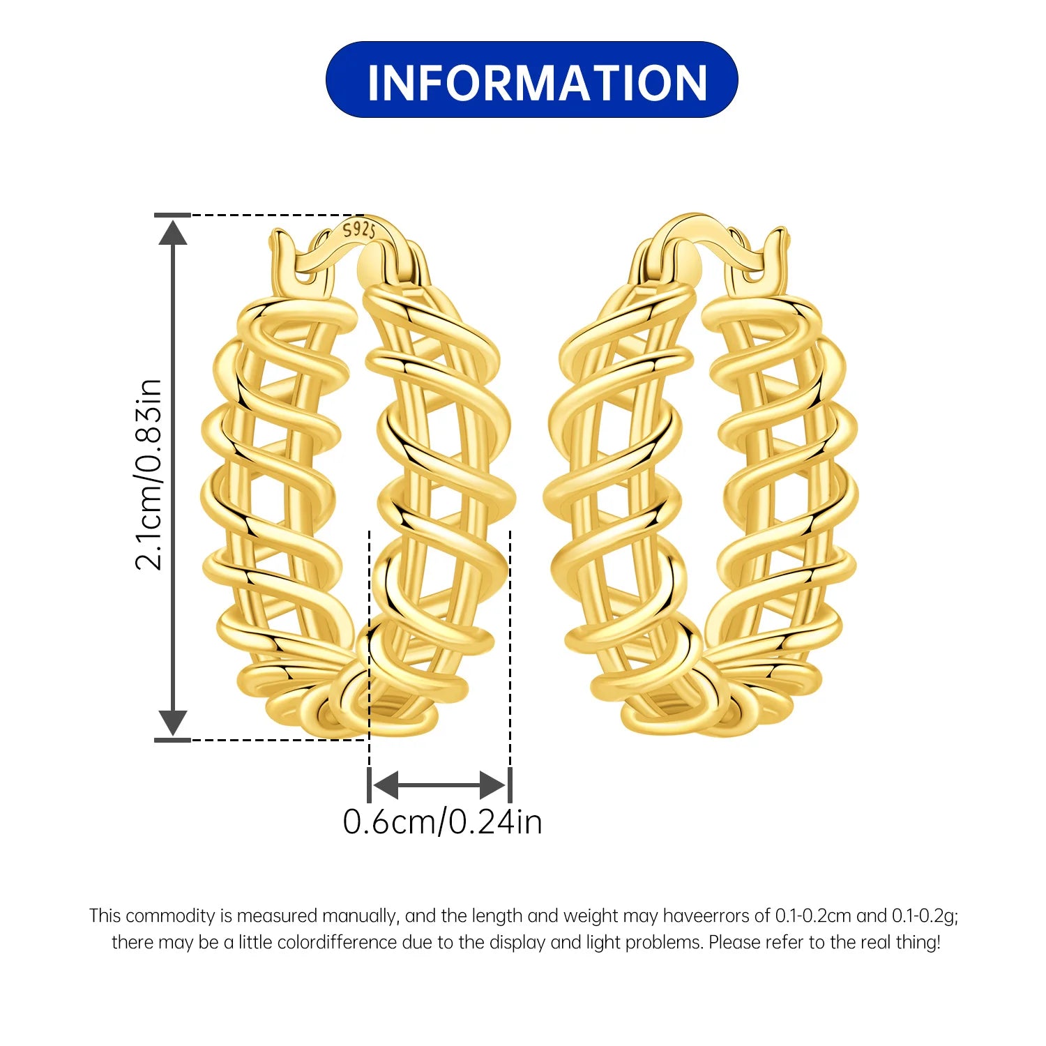 Sterling Silver 18K Gold Hoop Earrings