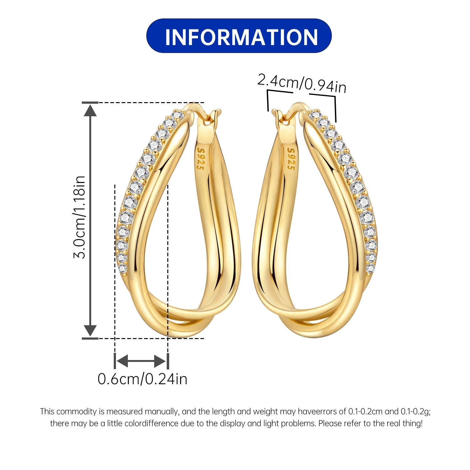 Sterling Silver 18K Gold Hoop Earrings