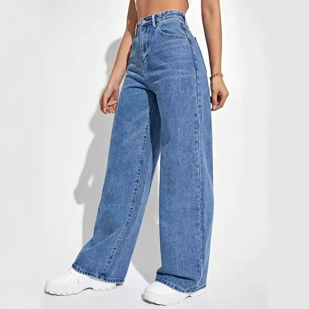 Y2K High Waist Straight Jeans - Retro Baggy Denim Pants for Women