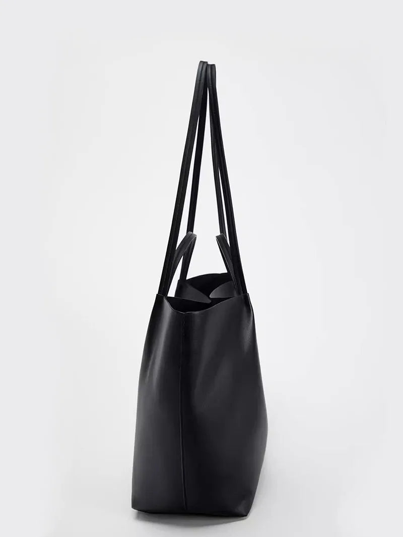 Women's Large Capacity PU Leather Tote Bag - Structured Shopper Shoulder Bag
