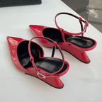 Sculptural Heel Pointed Toe Pumps - Buckle Strap Fashion Heels for Women