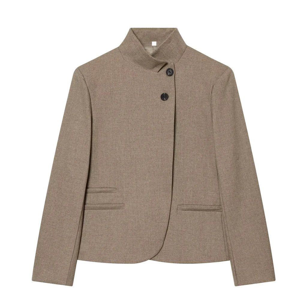 Women's Elegant Blazer Jacket - Stand Collar Single Breasted Casual Coat