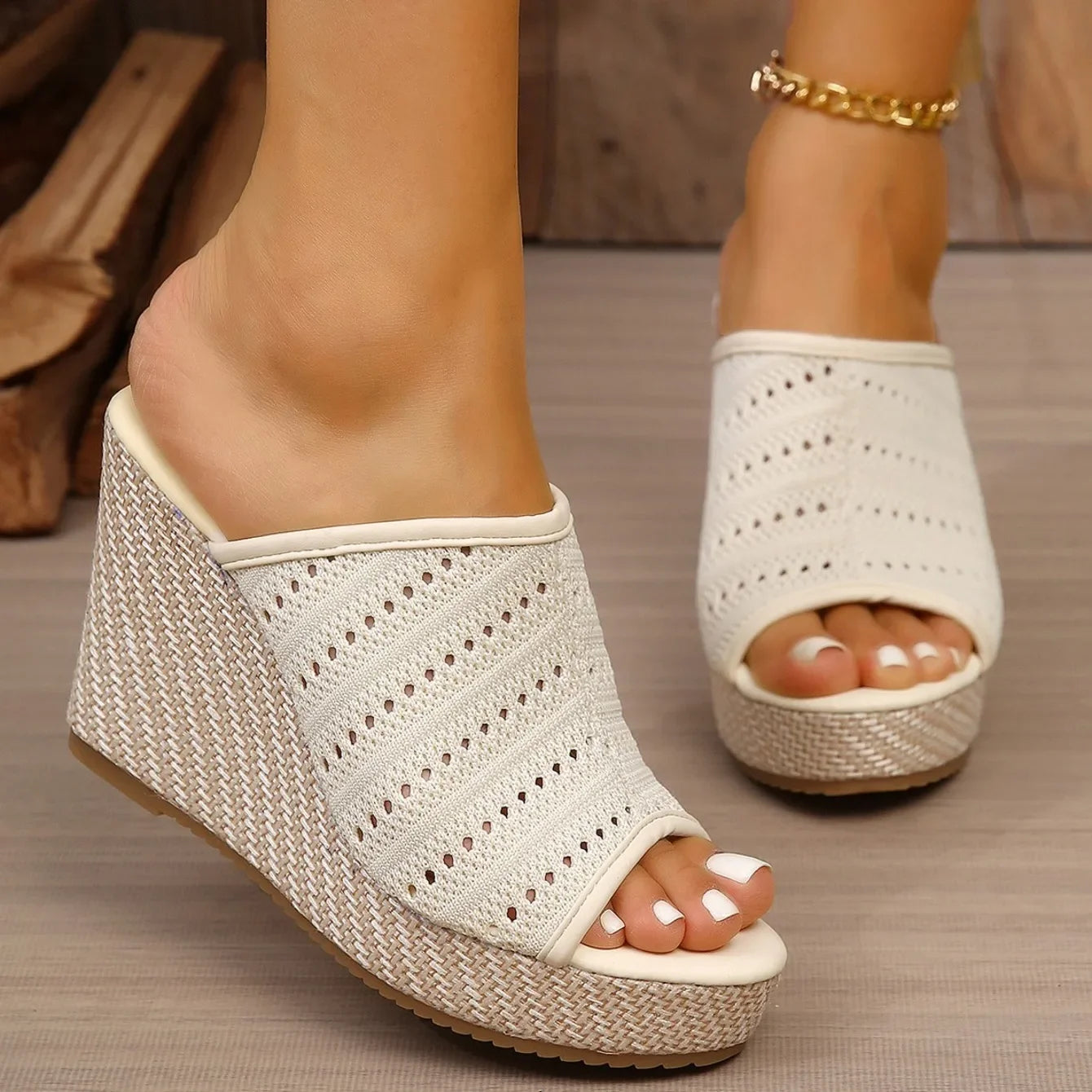 Platform Wedge Sandals - Peep Toe High Heel Sandals for Women