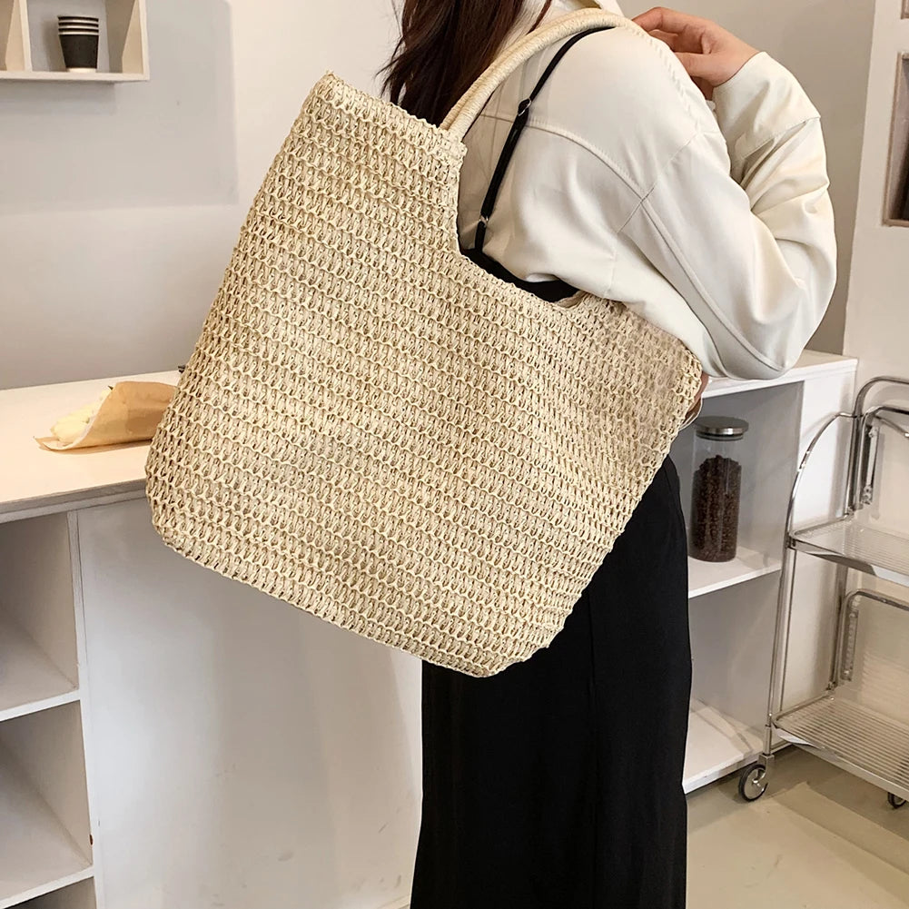 Bolso Tote de Paja para Mujer | Tejido Crochet, Estilo Bohemio | Playa y Viaje