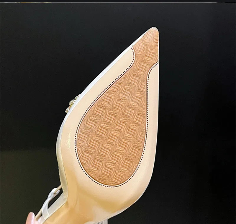 Satin Rhinestone Flower Heeled Sandals - Pointed Toe Stiletto for Women
