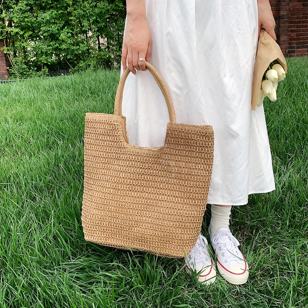 Bolso Tote de Paja para Mujer | Tejido Crochet, Estilo Bohemio | Playa y Viaje