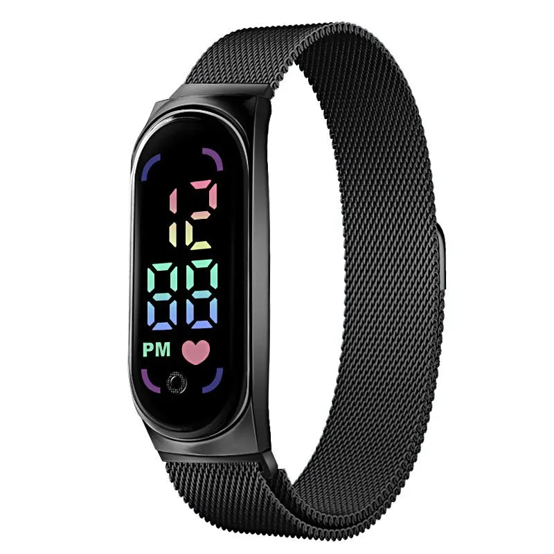 LED Women's Digital Watch - Magnetic Strap, Touch Screen, Waterproof