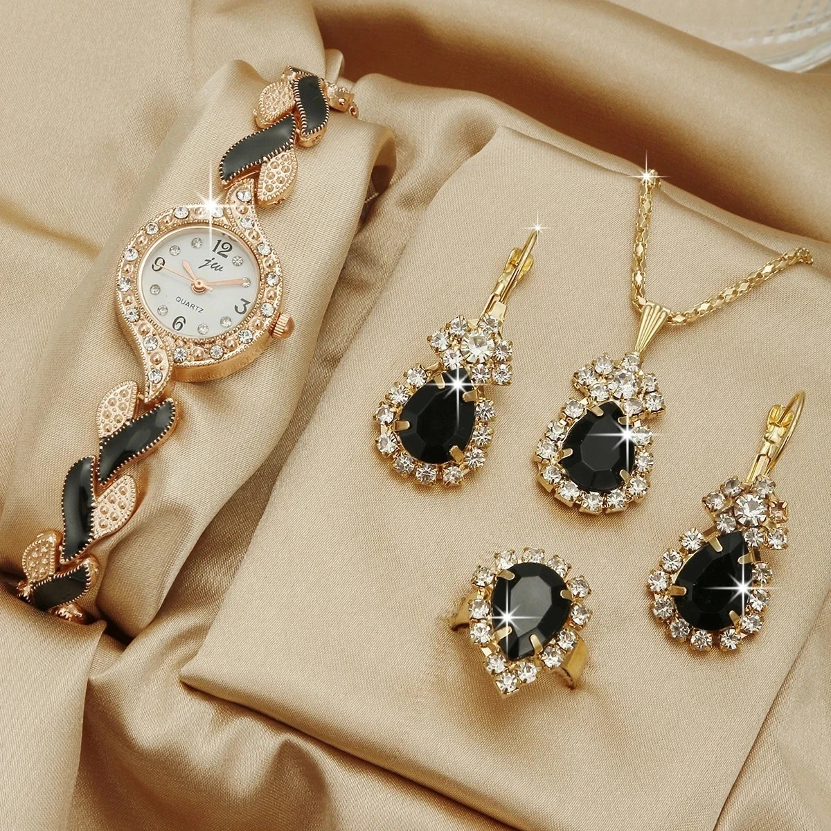 Women's 5-Piece Jewelry Set - Diamond Bracelet Watch & Water Drop Accessories