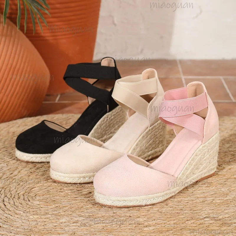 Cover Toe Women's Espadrille Wedge Sandals Ankle Strap Summer Slip-on Comfortable Platform Shoes for Ladies 2026 New Босоножки