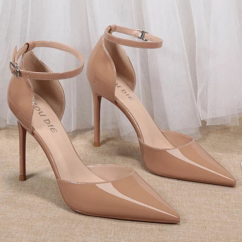 Ankle Strap Heeled Sandals - Closed Toe Stiletto for Women