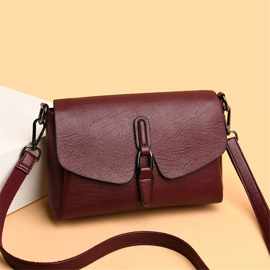 Women's 3-Layer Genuine Leather Shoulder Bag - Crossbody Messenger Purse