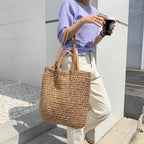 Women's Large Handwoven Straw Tote Bag - Rattan Beach Shoulder Shopper Bag