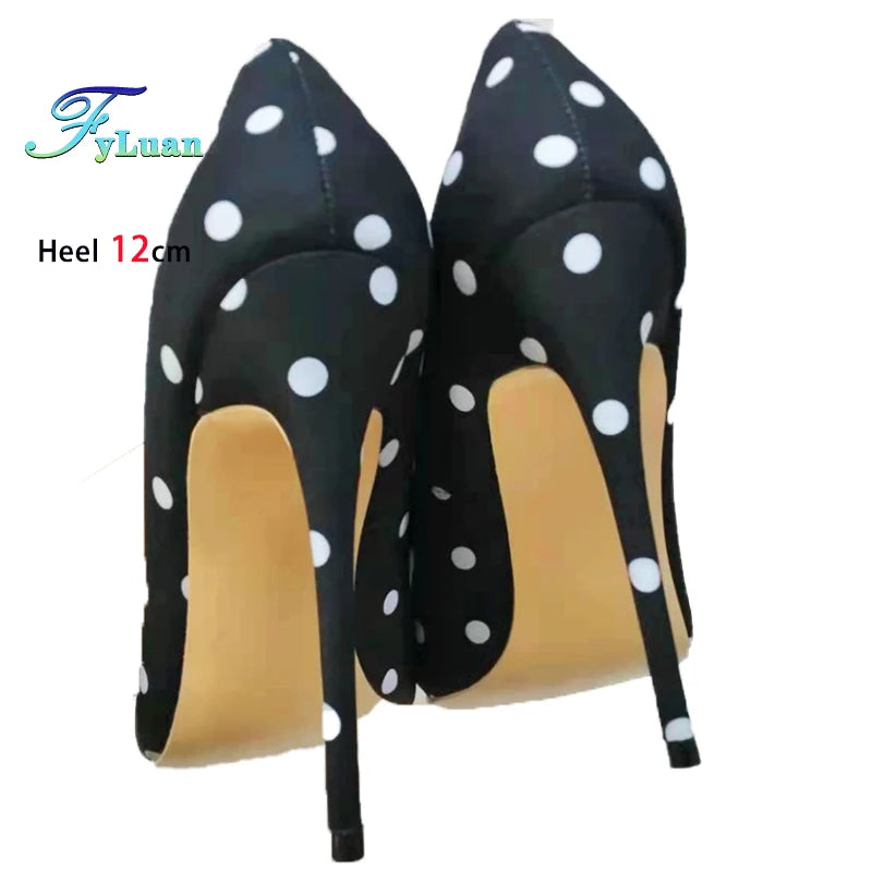 Silk Polka Dot Stiletto Pumps - Pointed Toe High Heels for Women