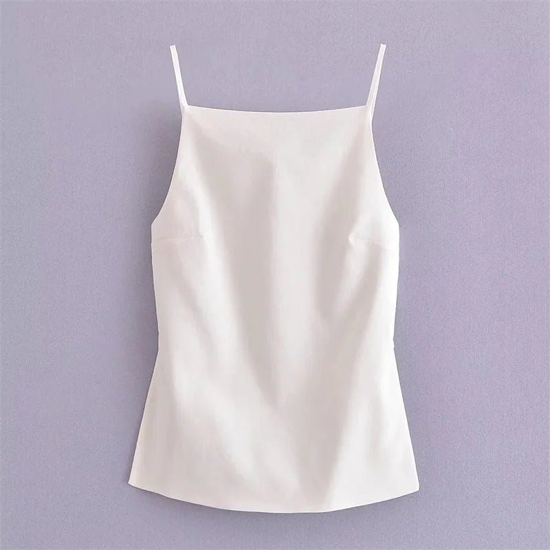 Women's Backless Cami Crop Top - Sleeveless Strappy Party Top
