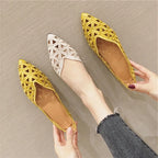 High Quality Women Flat Shoes Fashion Women Ballet Shoes Hollow Breathable Comfortable Casual Shoes Elegant Pointed Toe Sandals