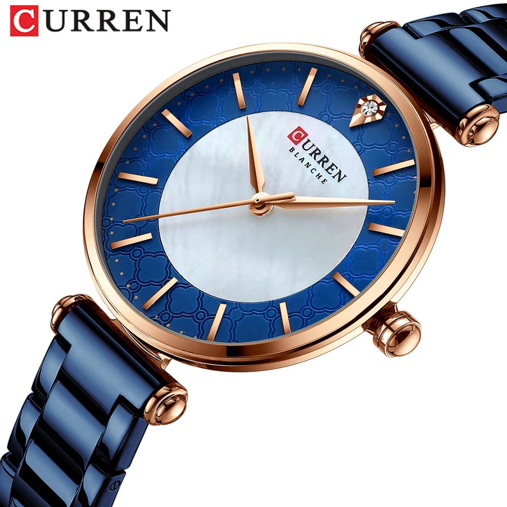 CURREN Women's Luxury Quartz Watch - Stainless Steel, Numberless Dial