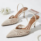 Woven Openwork Singback High-Heeled Sandals Women Sexy Pointed-Toe High Heels for Ladies Summer Comfortable Elegant Women Shoes