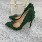 Silk Polka Dot Stiletto Pumps - Pointed Toe High Heels for Women
