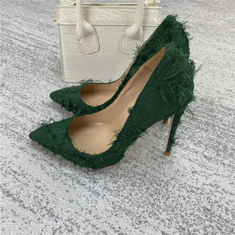 Silk Polka Dot Stiletto Pumps - Pointed Toe High Heels for Women