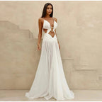 Women's Metal Halter Maxi Dress - Hollow Out Backless Beach Dress