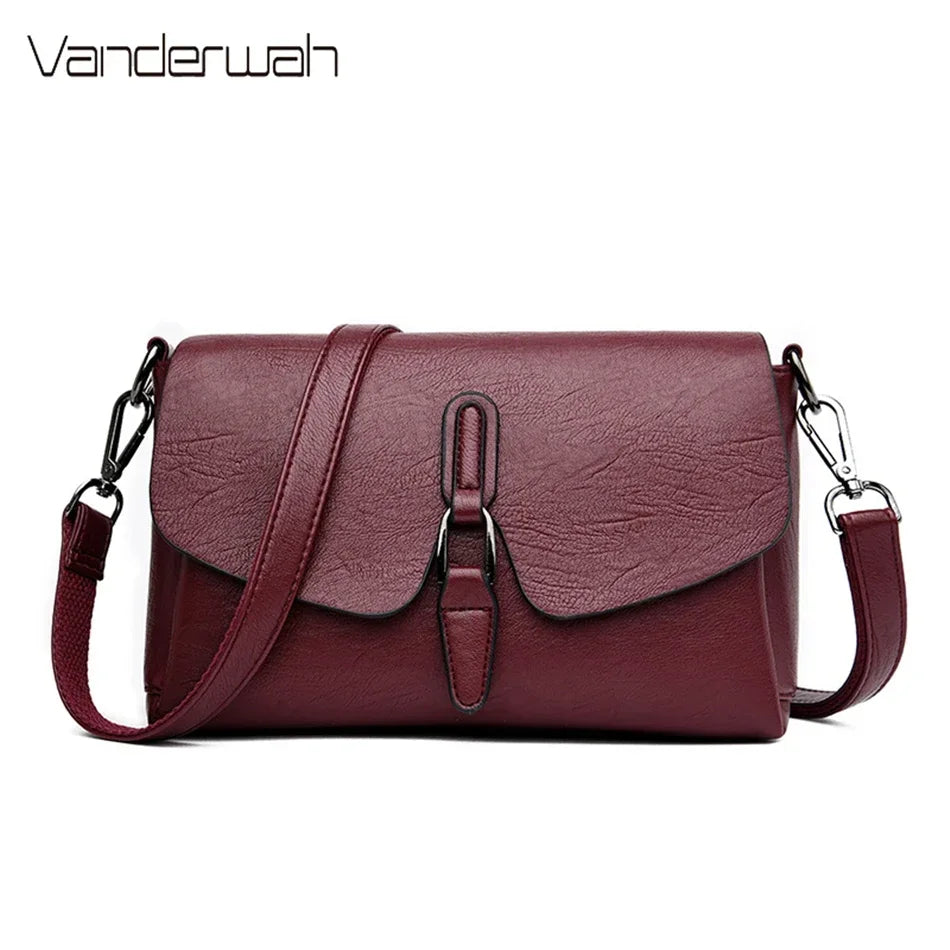 Women's 3-Layer Genuine Leather Shoulder Bag - Crossbody Messenger Purse