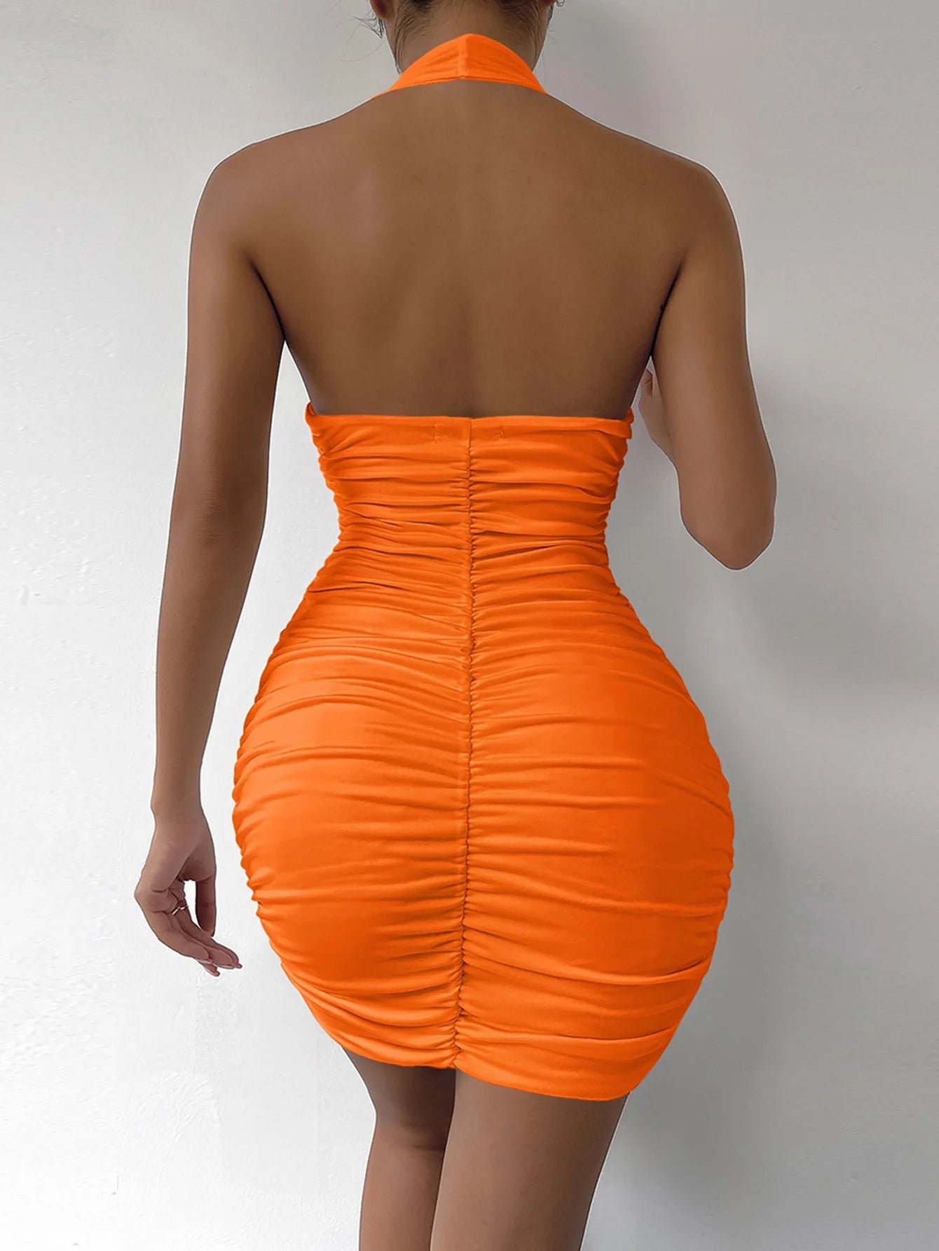 Women's Backless Halter Mini Dress - Deep V Sleeveless Club Dress