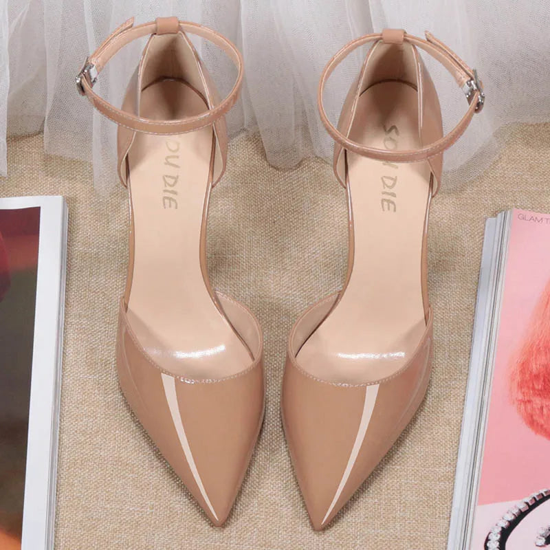 Ankle Strap Heeled Sandals - Closed Toe Stiletto for Women