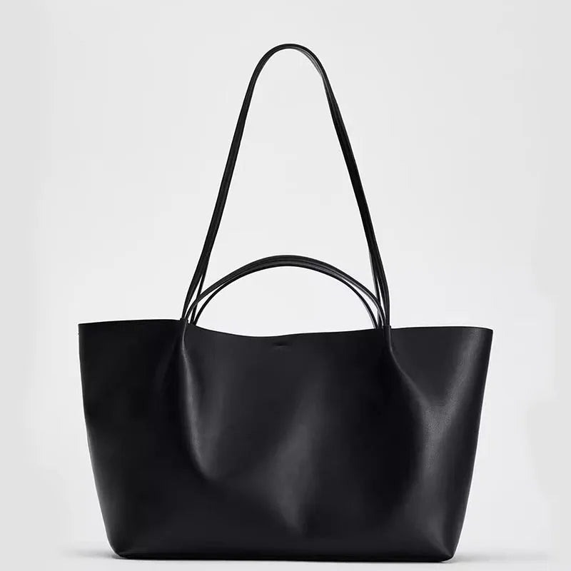 Women's Large Capacity PU Leather Tote Bag - Structured Shopper Shoulder Bag