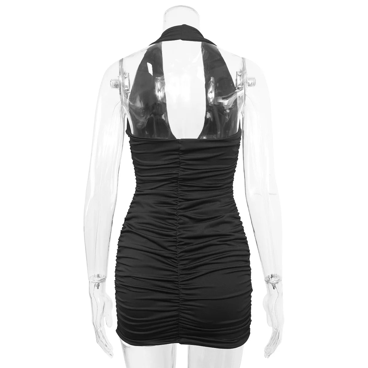 Women's Backless Halter Mini Dress - Deep V Sleeveless Club Dress