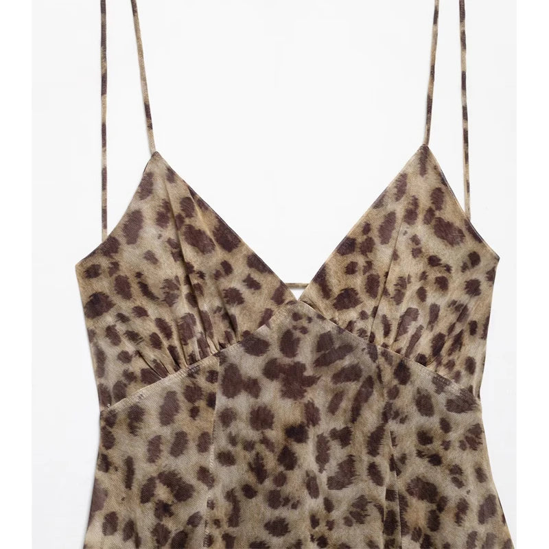 Leopard Print Slip Mini Dress - Backless Spaghetti Strap Party Dress for Women