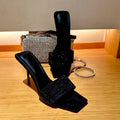 Rhinestone Stiletto Sandals - Velvet Square Toe High Heels for Women