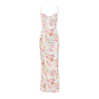 Floral Print Satin Slip Dress — Sleeveless Midi Evening Dress
