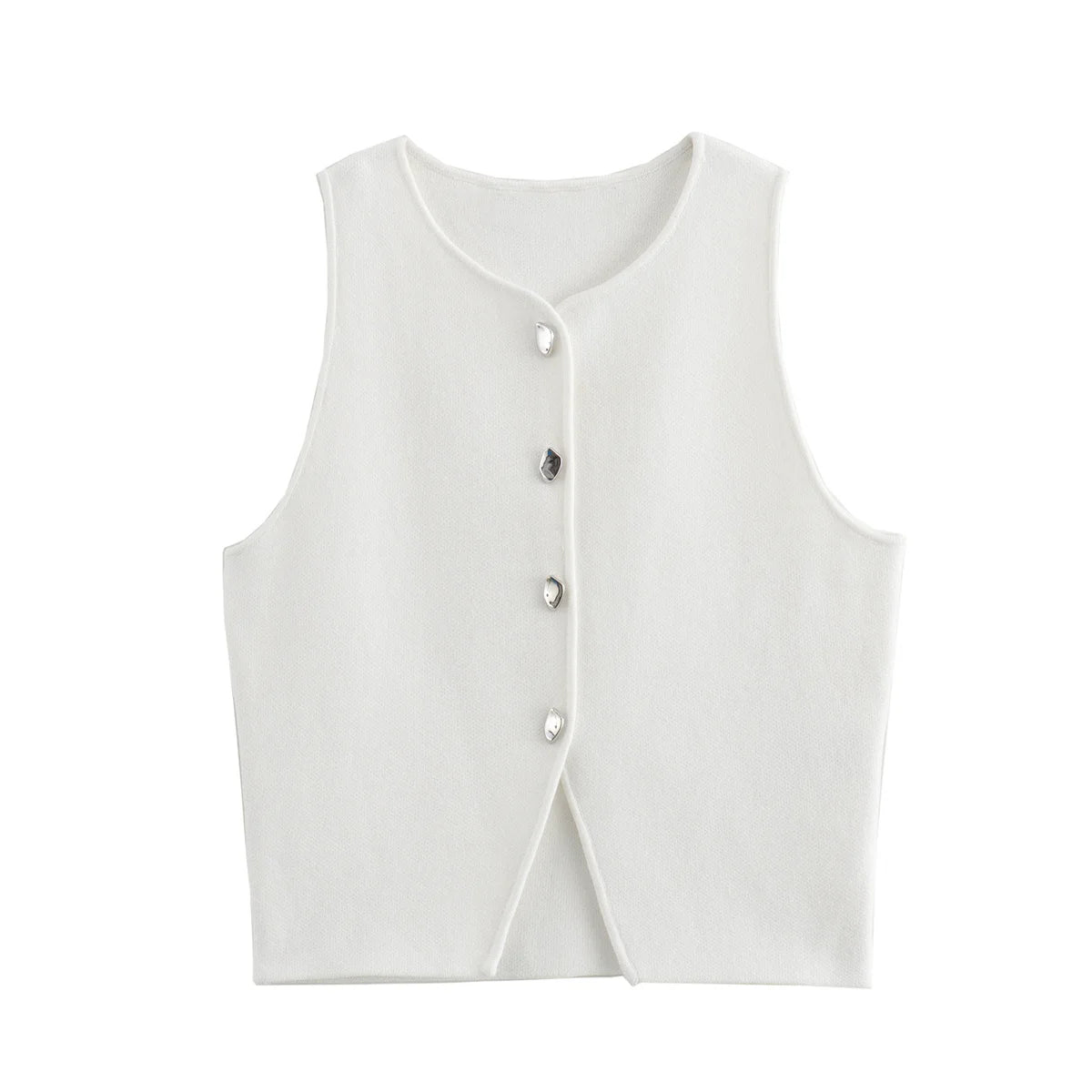Knit Cropped Vest - Sleeveless Button Sweater Vest for Women