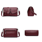 Women's 3-Layer Genuine Leather Shoulder Bag - Crossbody Messenger Purse