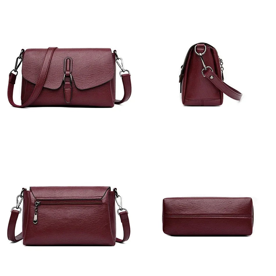 Women's 3-Layer Genuine Leather Shoulder Bag - Crossbody Messenger Purse