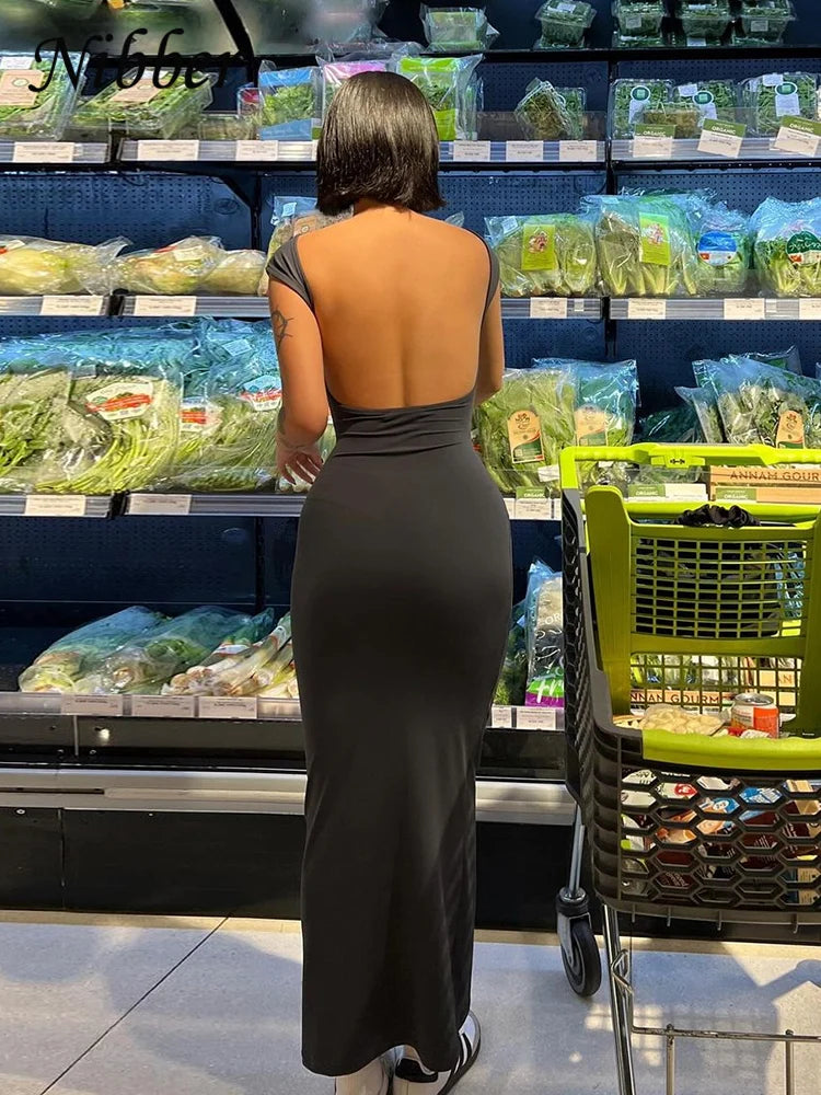 Women's Backless Bodycon Maxi Dress - Sleeveless Slim Fit Elegant Dress