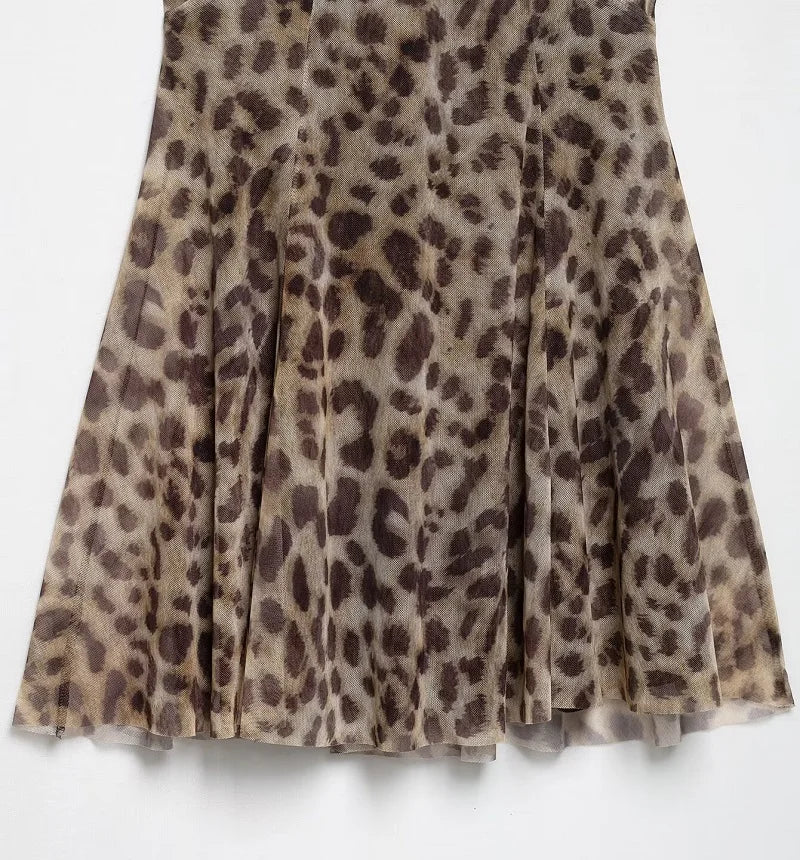 Leopard Print Slip Mini Dress - Backless Spaghetti Strap Party Dress for Women