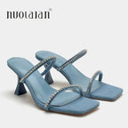 Women's Crystal Rhinestone Heeled Mule Sandals