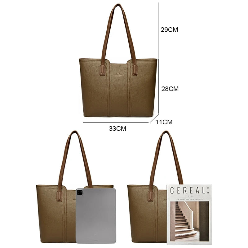 Women's Soft PU Leather Bucket Tote Bag - Large Capacity Crossbody Shoulder Purse