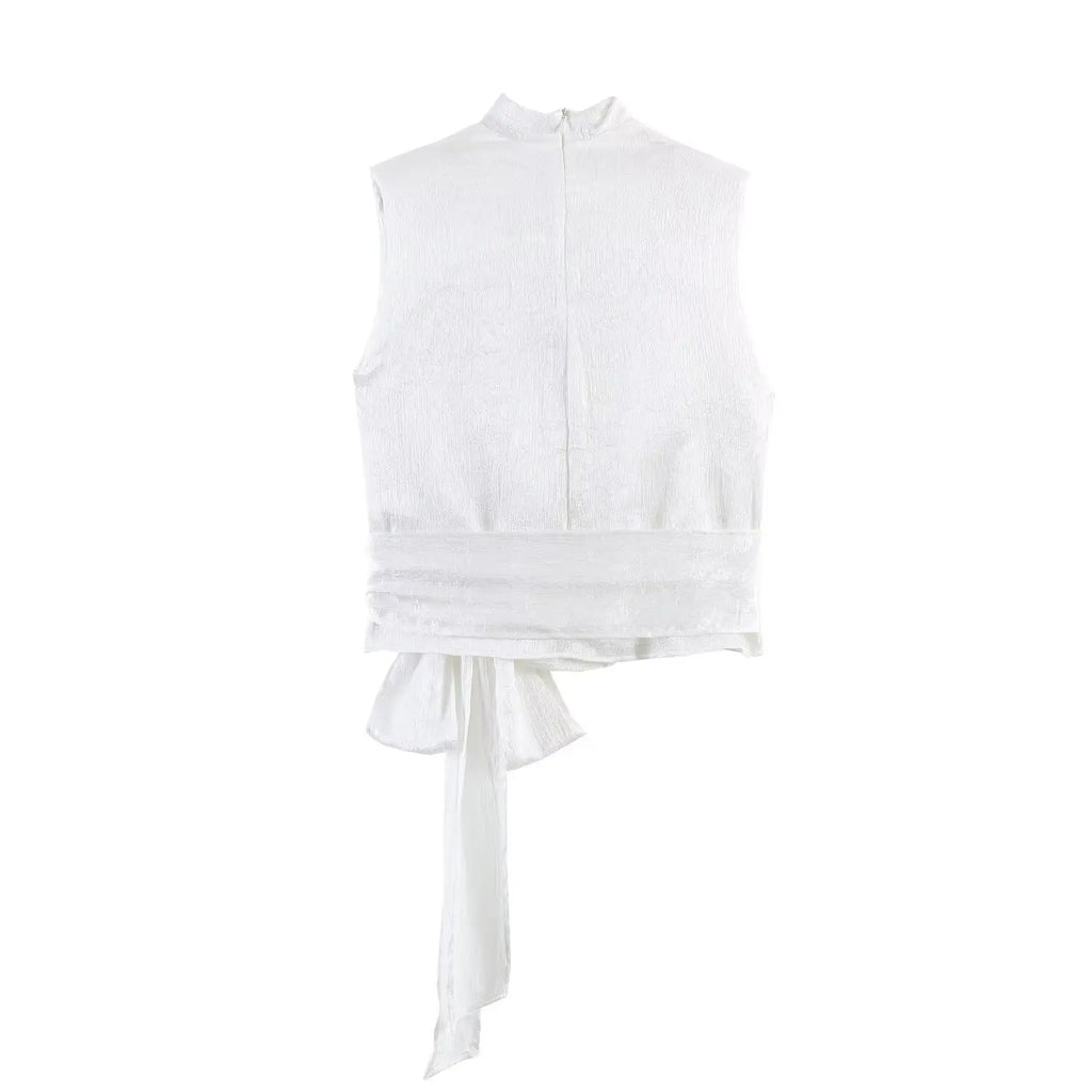 Satin Ribbon Sleeveless Top - Elegant Chic Tank Top for Women