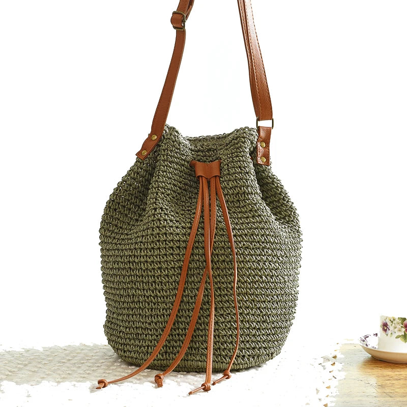 Women's Rattan Woven Tote Bag - Tassel Crossbody Beach Shoulder Bag