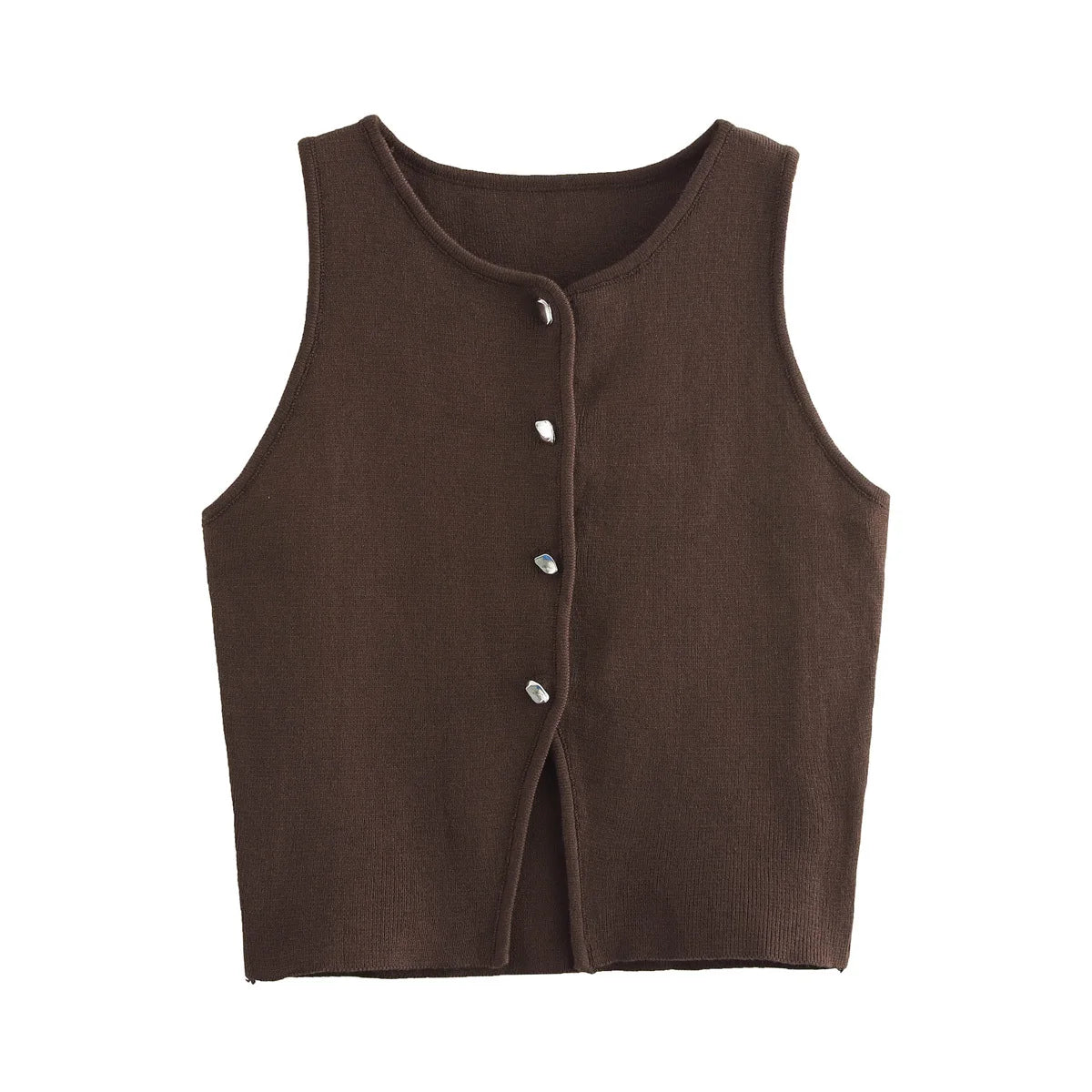 Knit Cropped Vest - Sleeveless Button Sweater Vest for Women