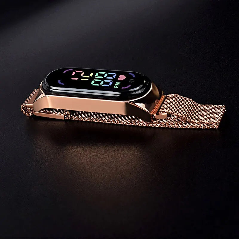LED Women's Digital Watch - Magnetic Strap, Touch Screen, Waterproof