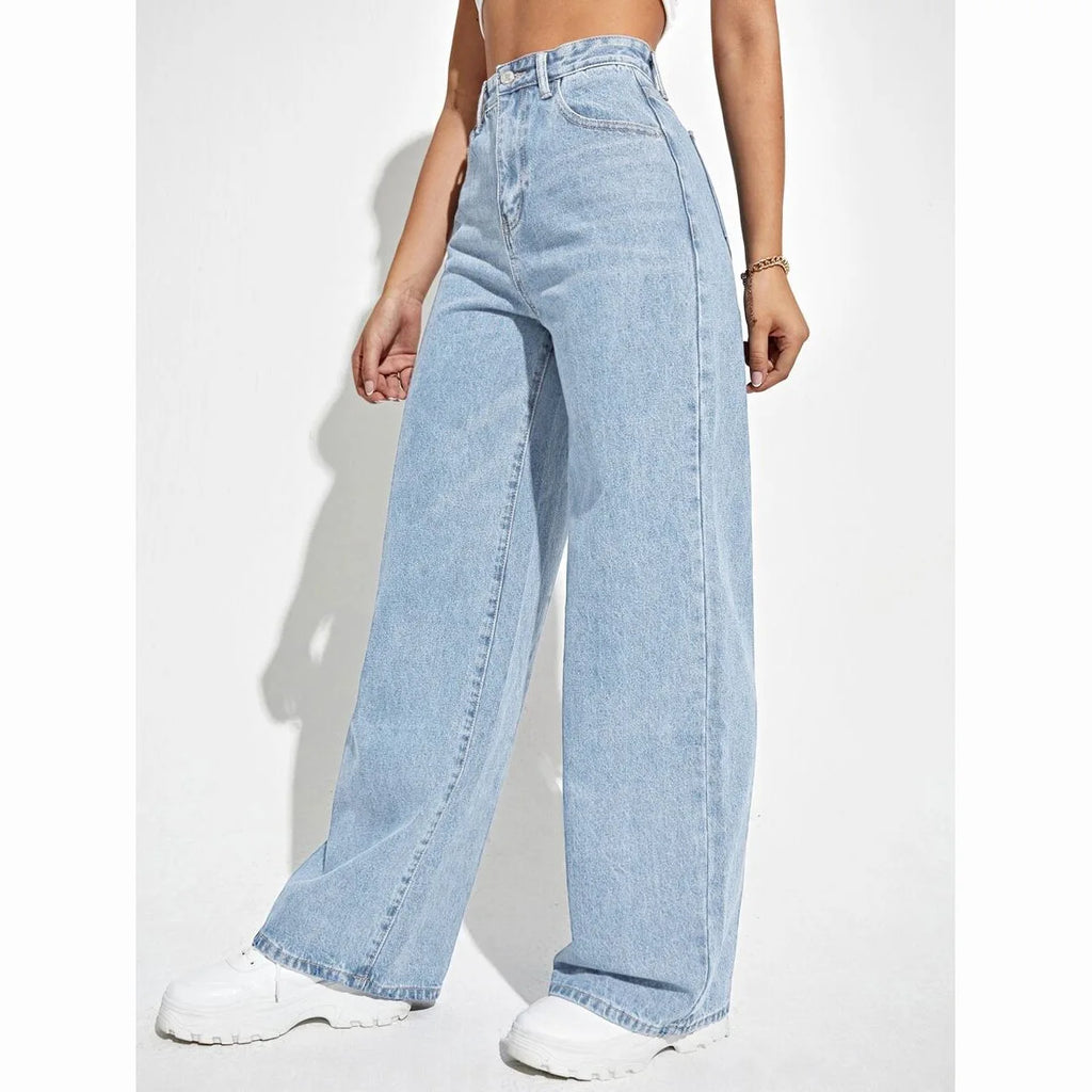 Y2K High Waist Straight Jeans - Retro Baggy Denim Pants for Women